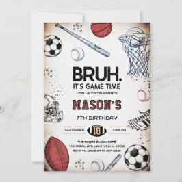 Convite Bruh Sports Birthday Game Time Party Invitation