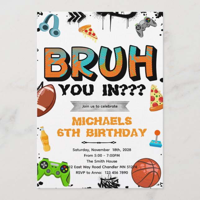 Convite Bruh Teen Birthday Party Invitation (Frente)
