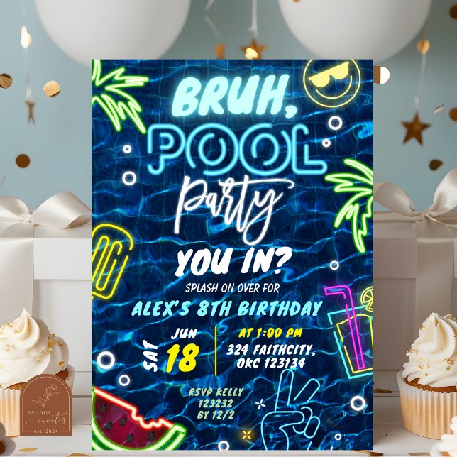 Convite Bruh Você na Festa de Piscina Splash Aniversário d (Criador carregado)