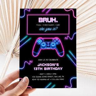 Convite Bruh Você no Video Game Boy Neon de Aniversário