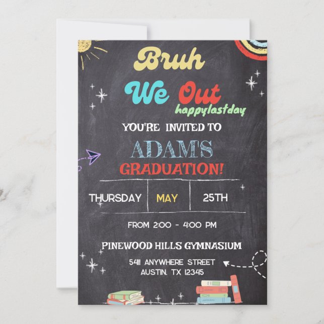Convite Bruh We Out Chalkboard pre k Graduação (Frente)