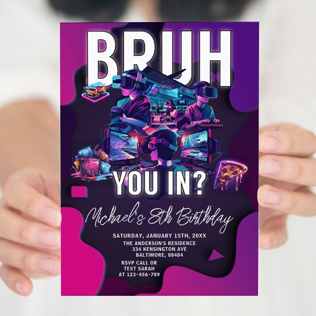 Convite Bruh You In Video Game Neon Gamer Festa de anivers (Criador carregado)