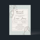 Convite Brunch and Bubbles<br><div class="desc">Pop the champagne and celebrate in style with this chic “Brunch & Bubbles” bridal shower invitation. Designed with soft sage green stripes and minimalist line art of champagne bottles and flutes, this card perfectly captures a modern, fun, and sophisticated brunch vibe. The clean layout and elegant mix of handwritten-style script...</div>