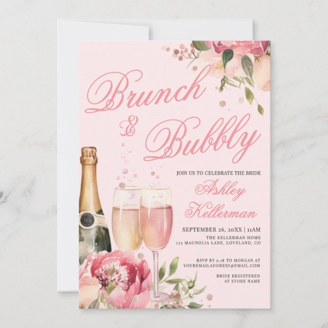 Convite Brunch And Bubbly Bridal Shower (Frente)