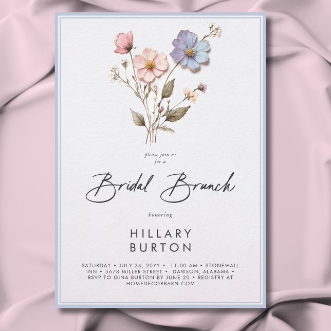 Convite Brunch Azul-Bridal Pressionado Moderno (Criador carregado)