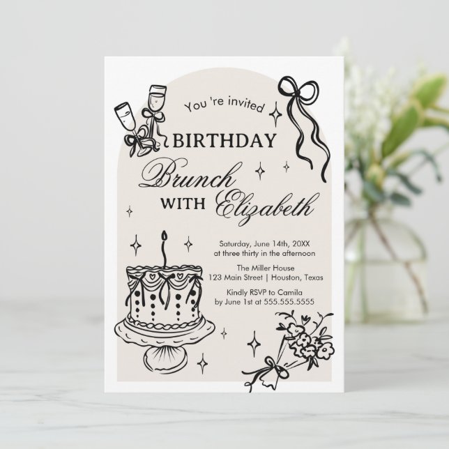 Convite Brunch Birthday Invitation (Em pé/Frente)