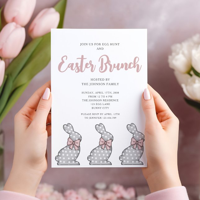 Convite Brunch bonito de Páscoa de coelho rosa (Pretty Pink Bunny Easter Brunch Invitation)