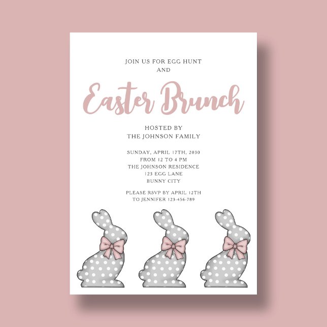 Convite Brunch bonito de Páscoa de coelho rosa (Pretty Pink Bunny Easter Brunch Invitation)