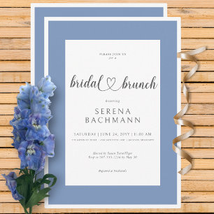 Convite Brunch Bridal Azul e Branco Romântico Moderno