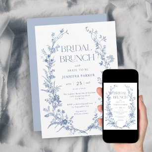 Convite Brunch Bridal Azul Francês