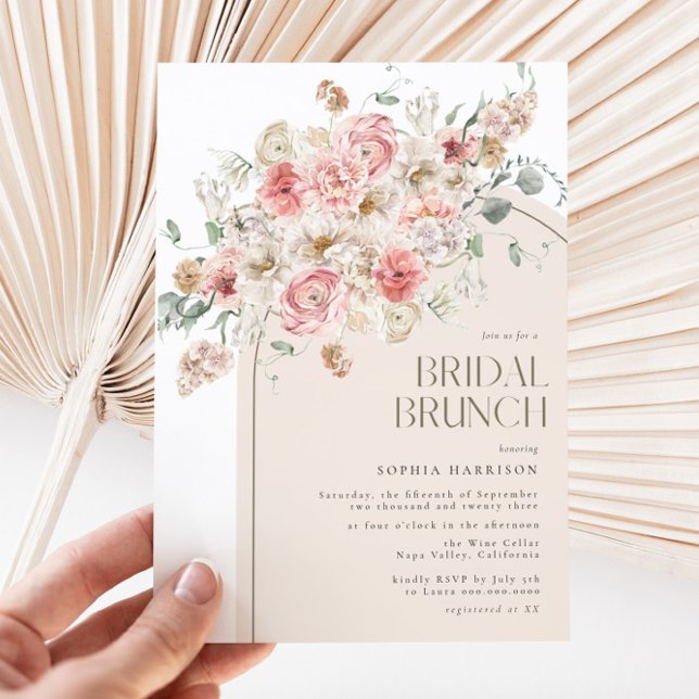 Convite Brunch Bridal Blush and White Floral Arch (Criador carregado)
