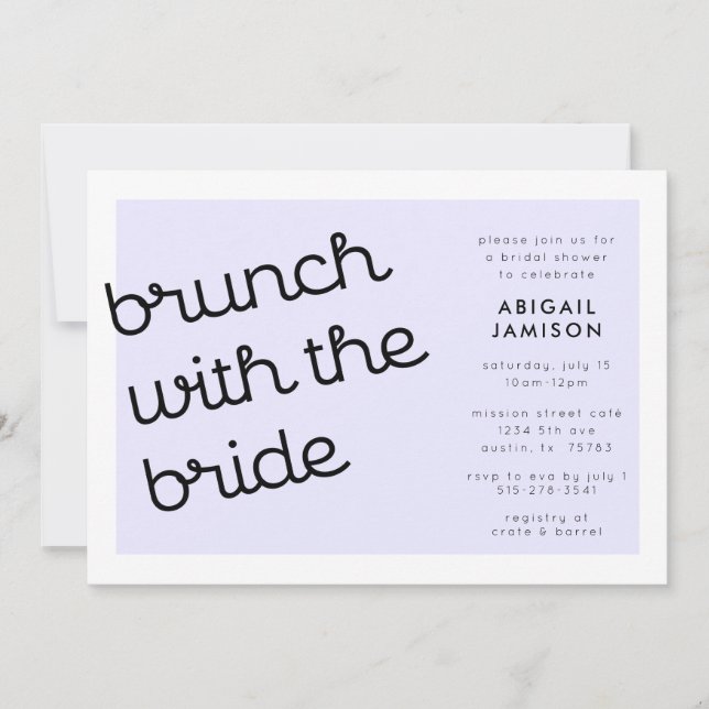 Convite Brunch Bridal de Script de Mod de Lavanda Mínima C (Frente)