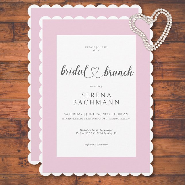 Convite Brunch Bridal Rosa Romântico Moderno e Branca (Modern Romantic Pink & White Bridal Brunch Invitation)