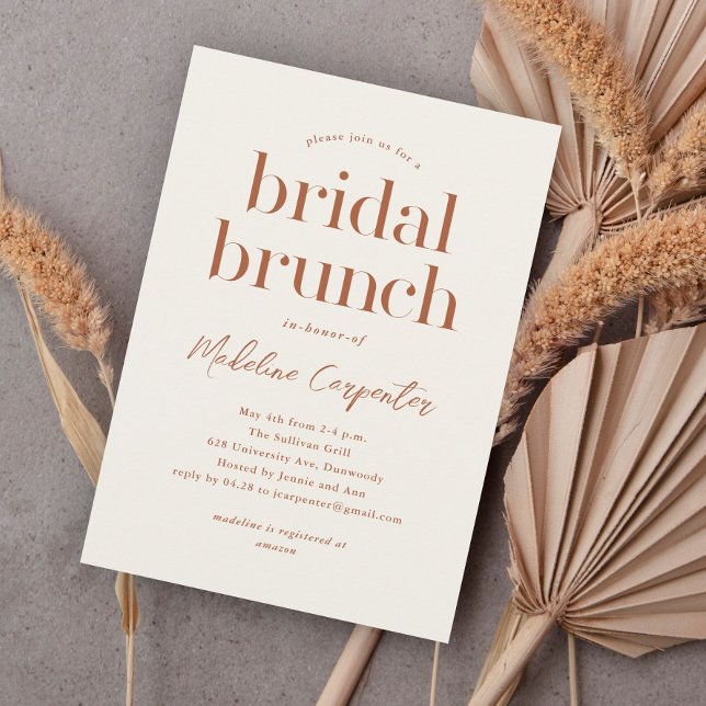Convite Brunch Bridal Tipo Moderno (Modern typography boho bridal brunch shower invitation.)