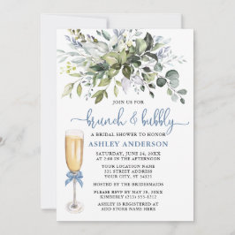 Convite Brunch Bubble Watercolor Greenery Dusty Blue