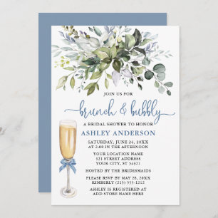 Convite Brunch Bubble Watercolor Greenery Dusty Blue