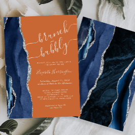 Convite Brunch & Bubbly Azul Prata Ágata Laranja Queimada
