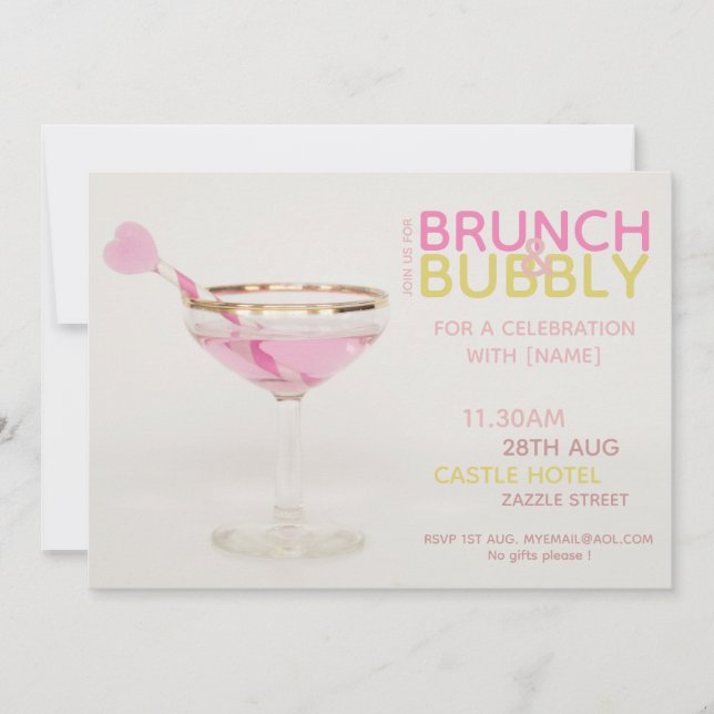 Convite BRUNCH BUBBLY Bridesmaids Luncheon Brunktail (Frente)