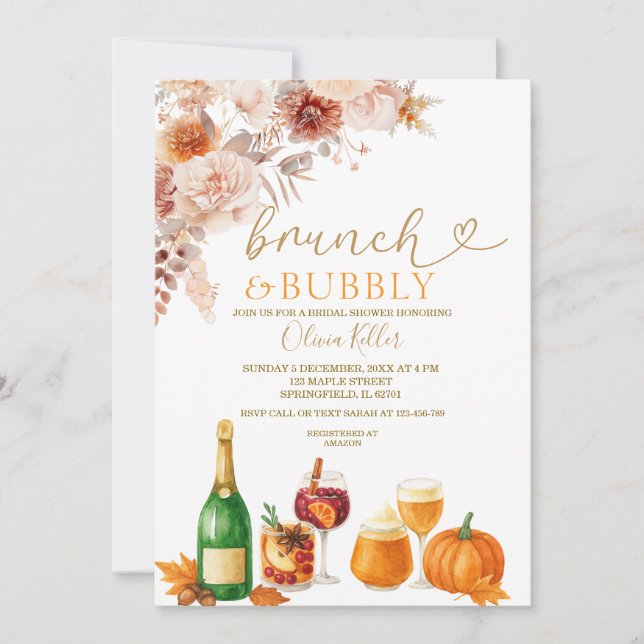 Convite Brunch & Bubbly Burnt Orange Bridal Shower (Frente)