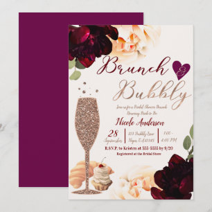 Convite Brunch & Bubbly Champanhe Rose Gold Festa de Noiva