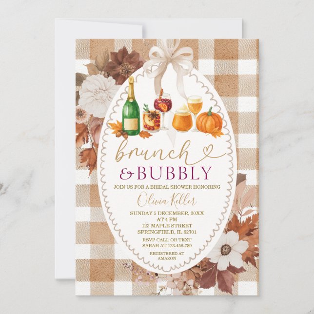 Convite Brunch & Bubbly Chás de Noiva de Outono com Coquet (Frente)