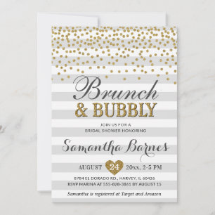 Convite Brunch Bubbly Cinza Neutro Cinza Chic Chá de Noiva