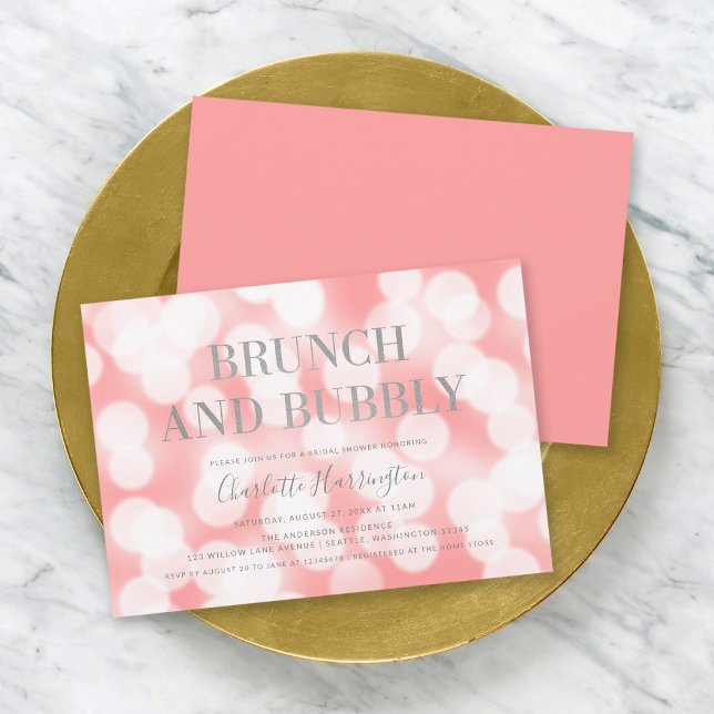 Convite Brunch & Bubbly com Bokeh de Champanhe Rosa para C (Criador carregado)