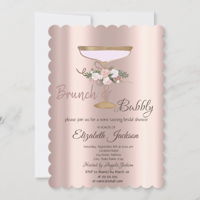 Convite Brunch & Bubbly Floral Vidro Chá de Noiva (Frente)