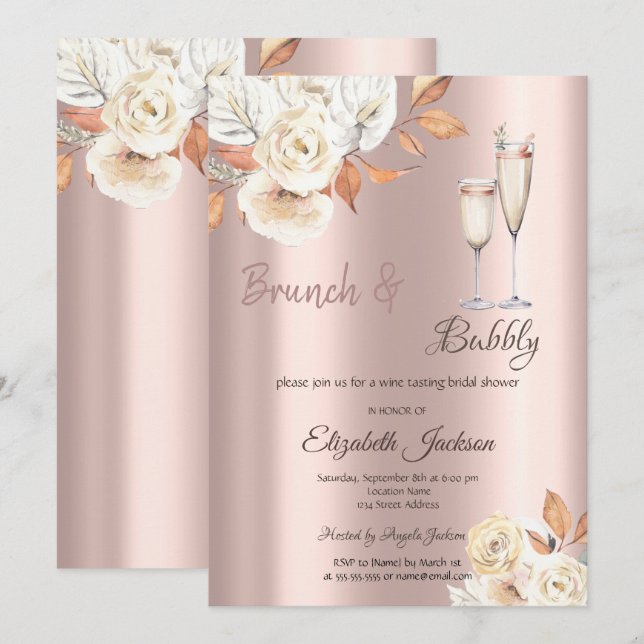 Convite Brunch & Bubbly Flores de Outono Chá de Noiva (Frente/Verso)