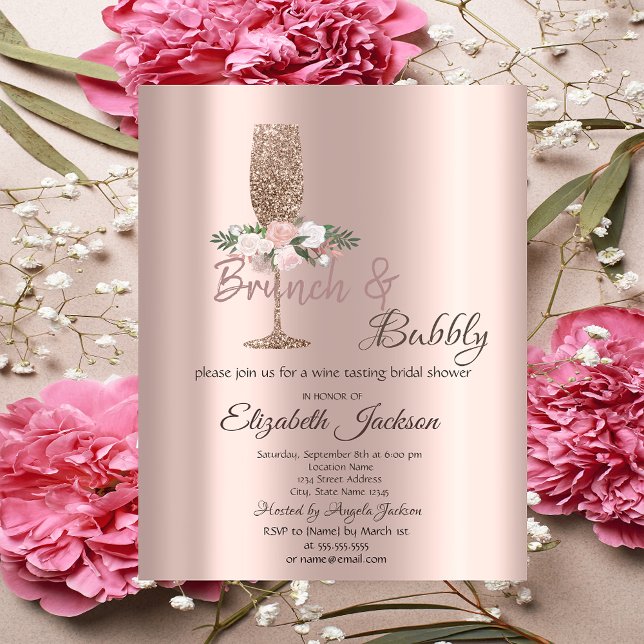 Convite Brunch & Bubbly Flores Drips Chá de Bebê de Noiva (Criador carregado)