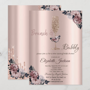 Convite Brunch & Bubbly Flores Drips Chá de Noiva
