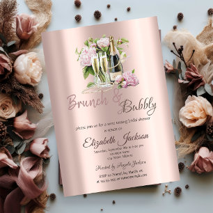 Convite Brunch & Bubbly Flores Pérolas Chá de Noiva