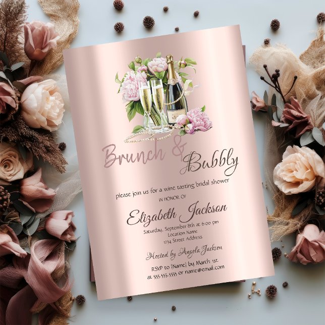 Convite  Brunch & Bubbly Flores Pérolas Chá de Noiva   (Criador carregado)