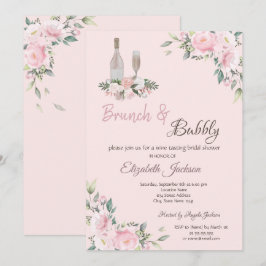 Convite Brunch & Bubbly Flores Rosas Chá de Bebê da Noiva