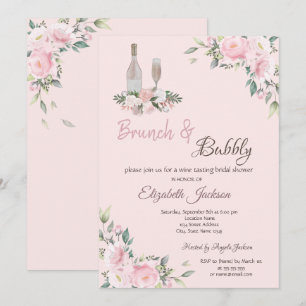 Convite Brunch & Bubbly Flores Rosas Chá de Bebê da Noiva