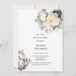 Convite Brunch & Bubbly Peônias Brancas em Aquarela