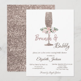 Convite Brunch & Bubbly Rosa Dourado Brinde de Casamento c