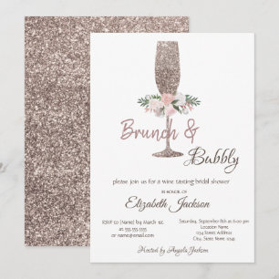 Convite Brunch & Bubbly Rosa Dourado Brinde de Casamento c