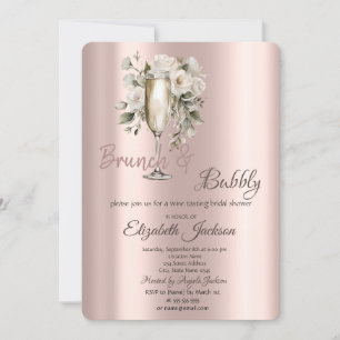 Convite Brunch & Bubbly Rosas Brancas Pingando Chuveiro de