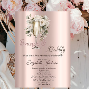 Convite Brunch & Bubbly Rosas Brancas Pingando Chuveiro de