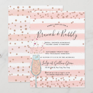 Convite Brunch & Bubbly Rose Gold Champanhe Festa de Noiva