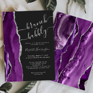 Convite Brunch & Bubbly Roxo Ágata Prata Chuveiro de Noiva