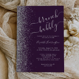 Convite Brunch & Bubbly Roxo Chuve de Noiva Prateada