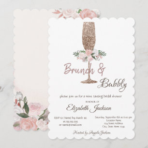 Convite Brunch & Bubbly Taça de Vinho Brilhante Chá de Noi