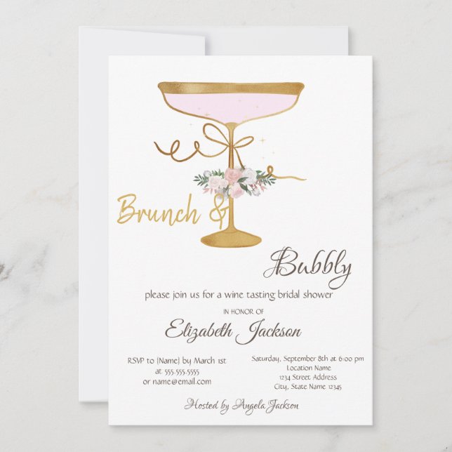 Convite Brunch & Bubbly Vidro, Chuveiro de Noiva Espelhado (Frente)