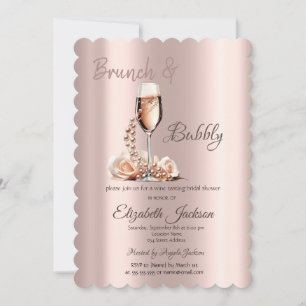 Convite Brunch & Bubbly Vidro Pérolas Rosa Chá de Noiva 