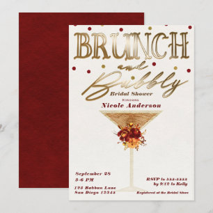 Convite Brunch & Bubbly Vinho Dourado Vermelho Casamento d