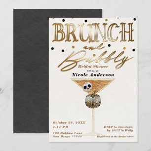 Convite Brunch & Bubbly Wine Dourado Chá de Noiva de Hallo