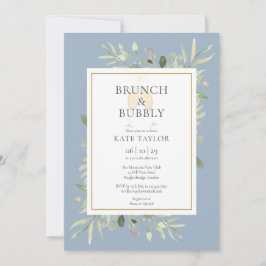 Convite Brunch Chá de panela Greenery Dusty Blue