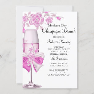 Convite Brunch Champagne Rosa Bonito Dia das Mães 2